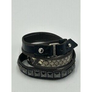 Cynthia Desser Triple Wrap Brown Leather Mesh Studs Snakeskin Bracelet